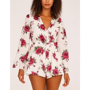 Romper floral print romper lightweight NEW open back white pink SM long sleeve